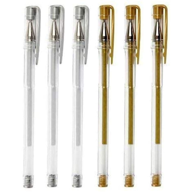 Silver & Gold Gel Pens - 6 Pack
