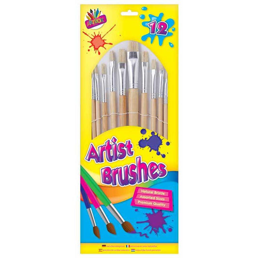 Artist Natural Bristle Brushes - 12 Pack