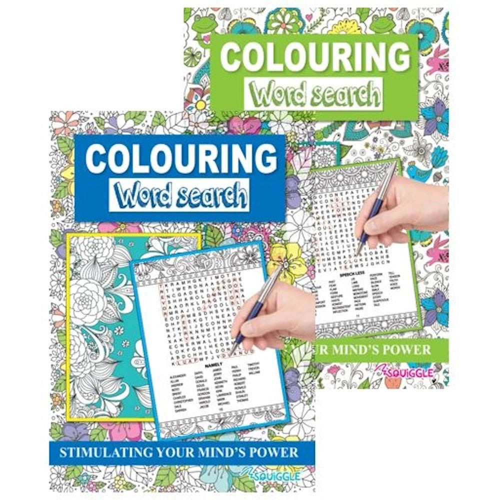 A4 Colouring Word Search Book - Assorted Activities Colouring Brain Teasers