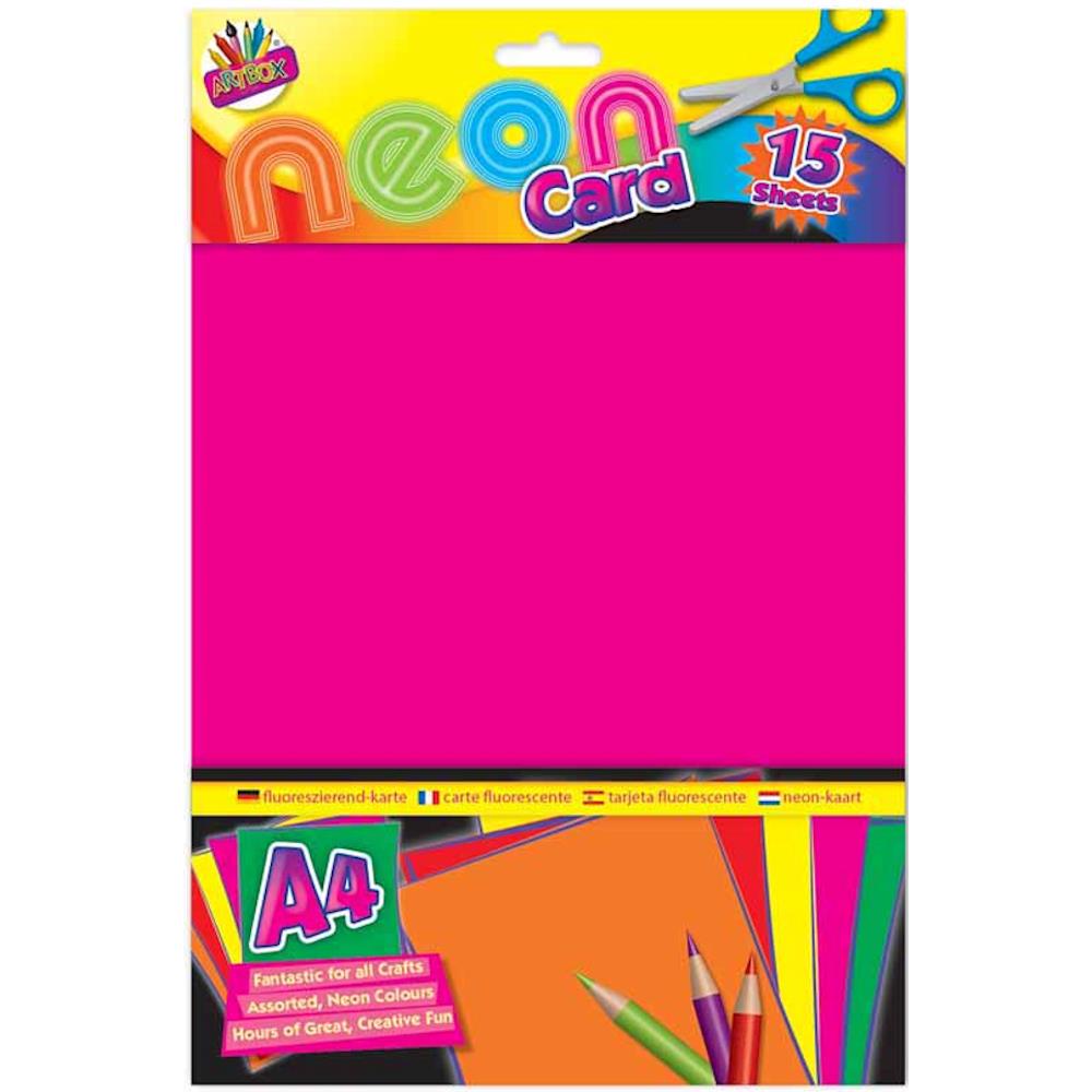 A4 Neon Card - 15 Sheets Bright Colours Plain Craft Paper Scrapbooking Creative DIY