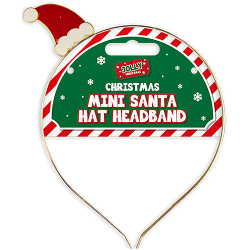 Mini Santa Hat Metal Headband - Festive Holiday Costume Accessory Christmas Party Hair Ornament