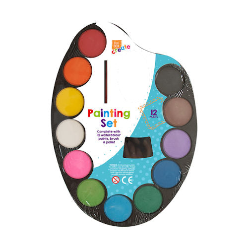 Childrens Watercolour Palette Painting Set 14 Piece - Portable Art Kit with Brushes Paper and Palette