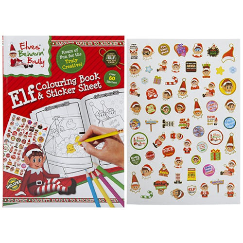 Extra Large Elf Colouring Book With Stickers - 22.5cm x 32cm Children Activity Fun Gift Christmas Naughty Elves