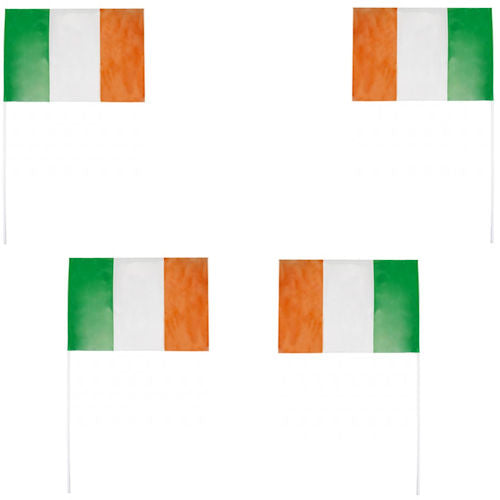Ireland Plastic Flags With Sticks - 12" x 8" 4 Pack
