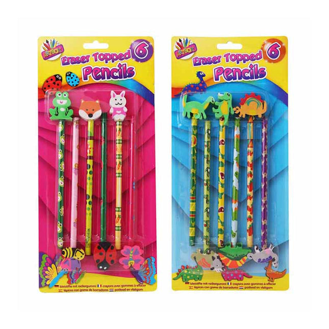 Novelty Eraser Top Pencils Dinosaurs - 6 Pack
