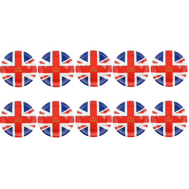 Union Jack 9'' Paper Plates - 10 Pack