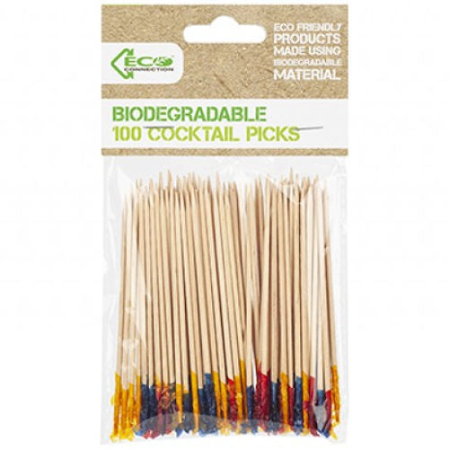 Bamboo Cocktail Picks With Colour Tips - 100 Pack