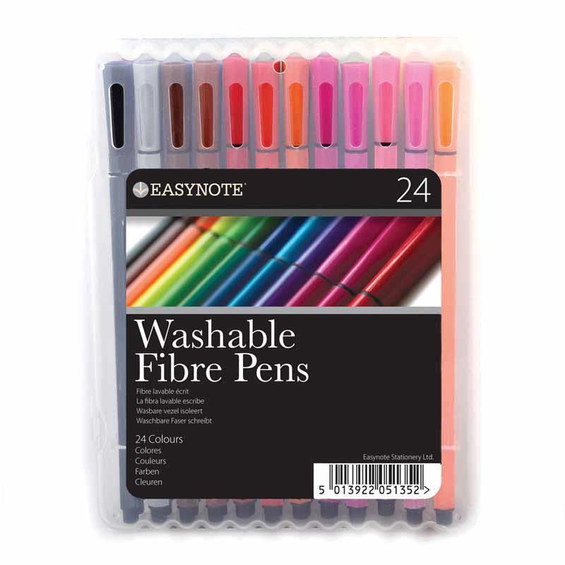 Washable Fibre Pens - 24 Pack Assorted Colours Children's Art Supplies Drawing Markers
