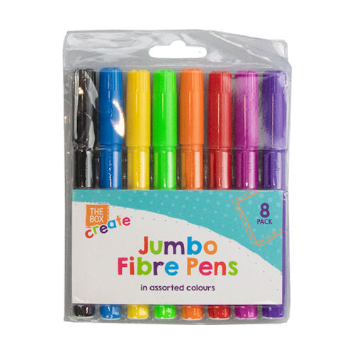 Jumbo Fibre Pens 8 Pack - Large Marker Pens for Colouring and Drawing