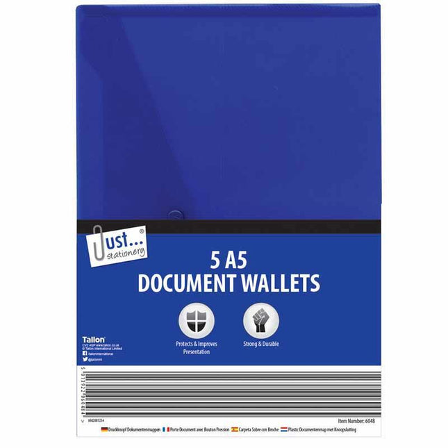A5 Poly File Wallets - 5 Pack