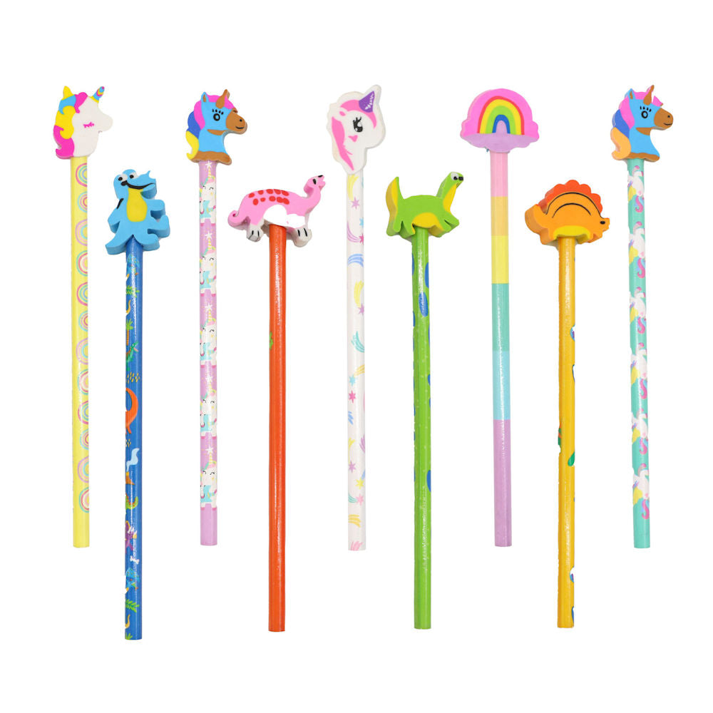 Dinosaurs & Unicorns Pencils & Erasers - 12 Pack