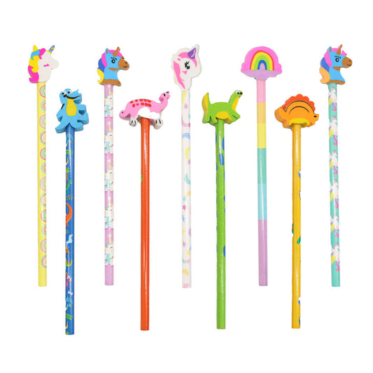 Dinosaurs & Unicorns Pencils & Erasers - 12 Pack