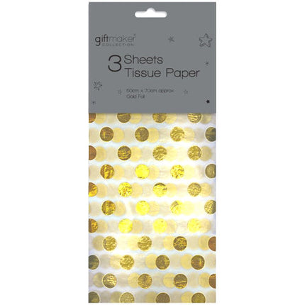 Gold Foil Spot Tissue Paper - 3 Sheets 50cm x 70cm