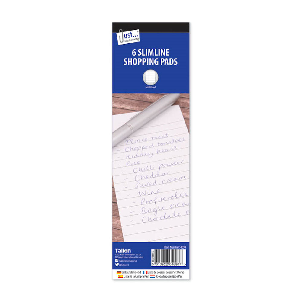 Shopping Pads - 6 Pack Slimline Ruled Notebooks Grocery Lists Stationery