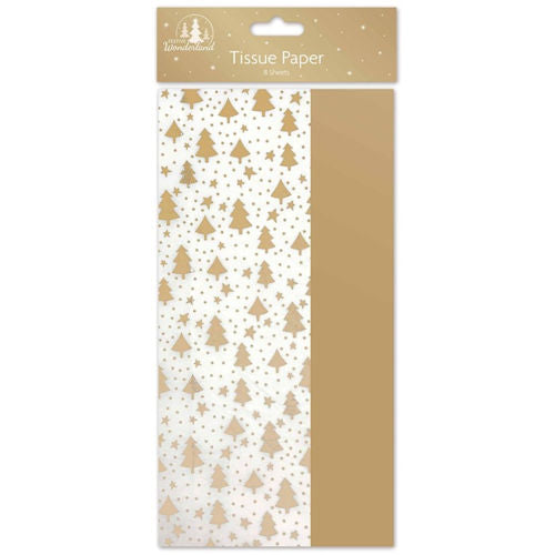 Christmas Gold Trees Tissue Paper - 8 Sheets