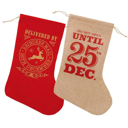 Christmas Plush Hessian Style Stocking - Assorted