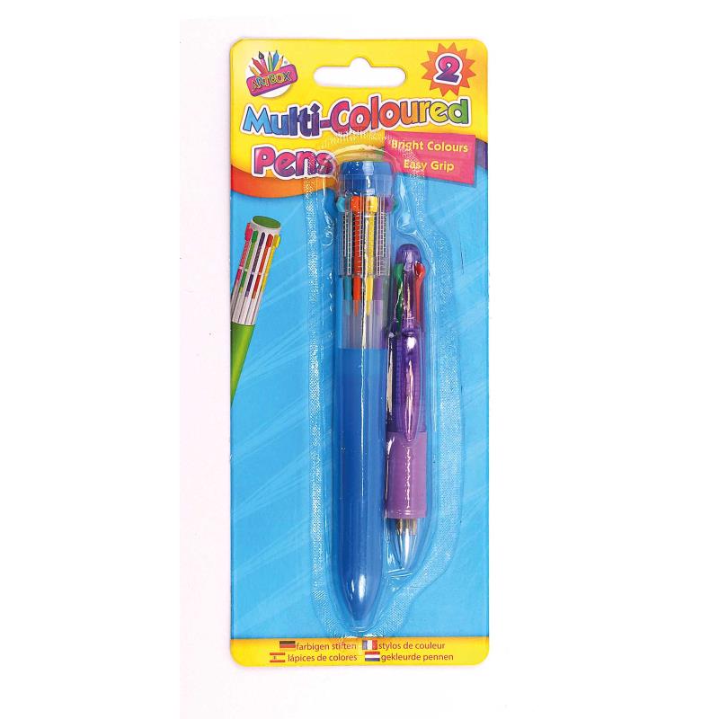 Multi Coloured Pens - 2 Pack Bright Colours Assorted Colourful Writing Drawing