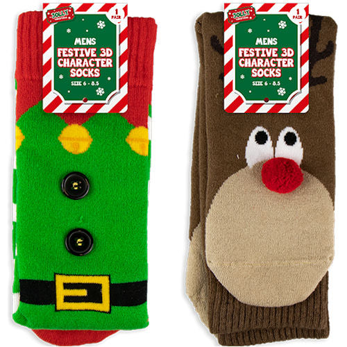Festive 3D Character Men's Socks - Shoe Size 6 - 8.5