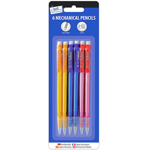 Mechanical Pencils - 6 Pack HB Eraser Topped Refillable Stationery