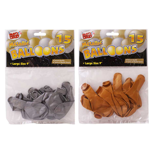 9" Metallic Round Balloons - 15 Pack