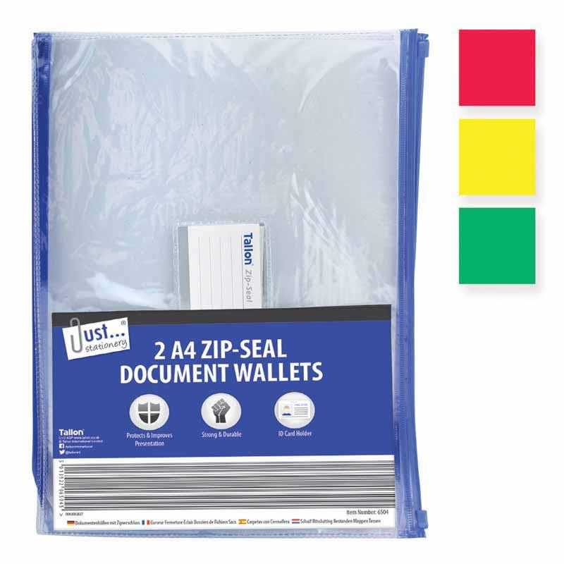A4 Zip Top Document Wallets - 2 Pack