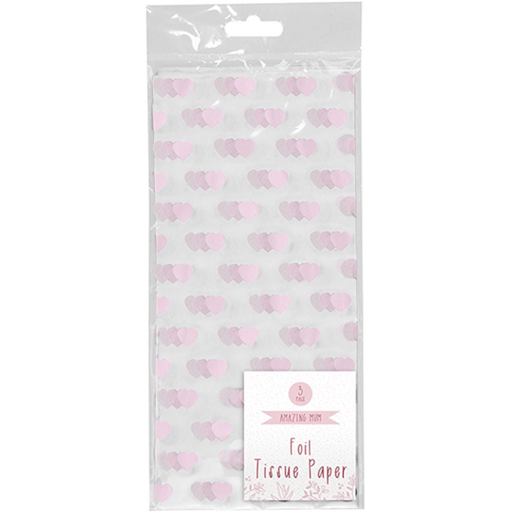 Foil Heart Tissue Paper - 3 Sheets Decoration Gift Wrap Craft Red Pink White Love Romance Valentine's Day Event Supply