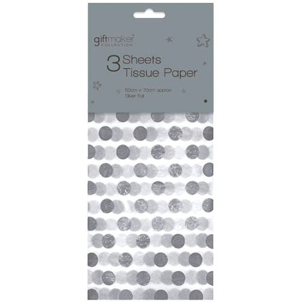 Silver Foil Spot Tissue Paper - 3 Sheets 50cm x 70cm