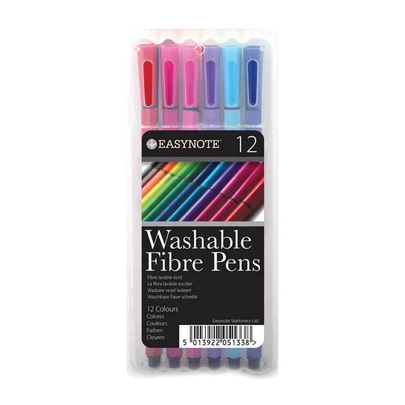 Washable Fibre Pens - 12 Pack Assorted Colours Kids Art Supplies Drawing Crafting