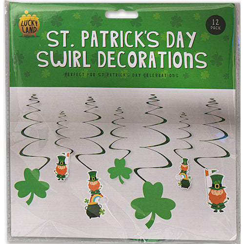 St. Patrick's Day Card Swirl Decorations - 12 Piece Festive Holiday Hanging Ornament Shamrock Irish Theme