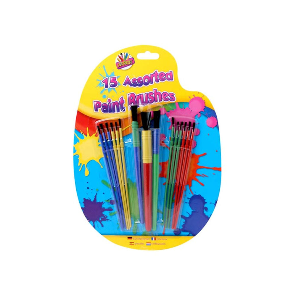 Plastic Handle Paint Brushes - 15 Pack