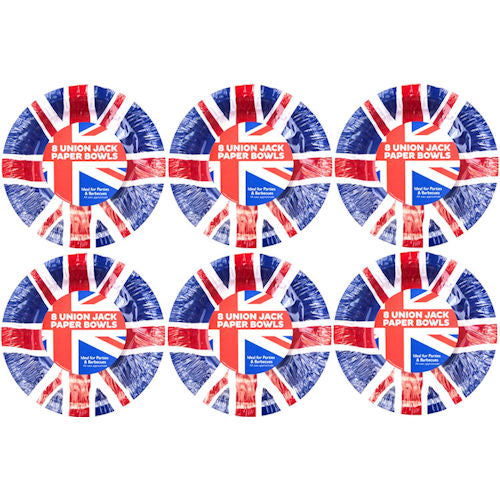 Union Jack Bowls 7.5" - 48 Pack British Flag Party Tableware BBQ