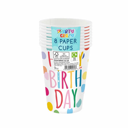 Happy Birthday Design Cups 9oz - 8 Pack