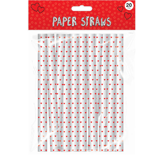 Heart Print Paper Straws - 20 Pack