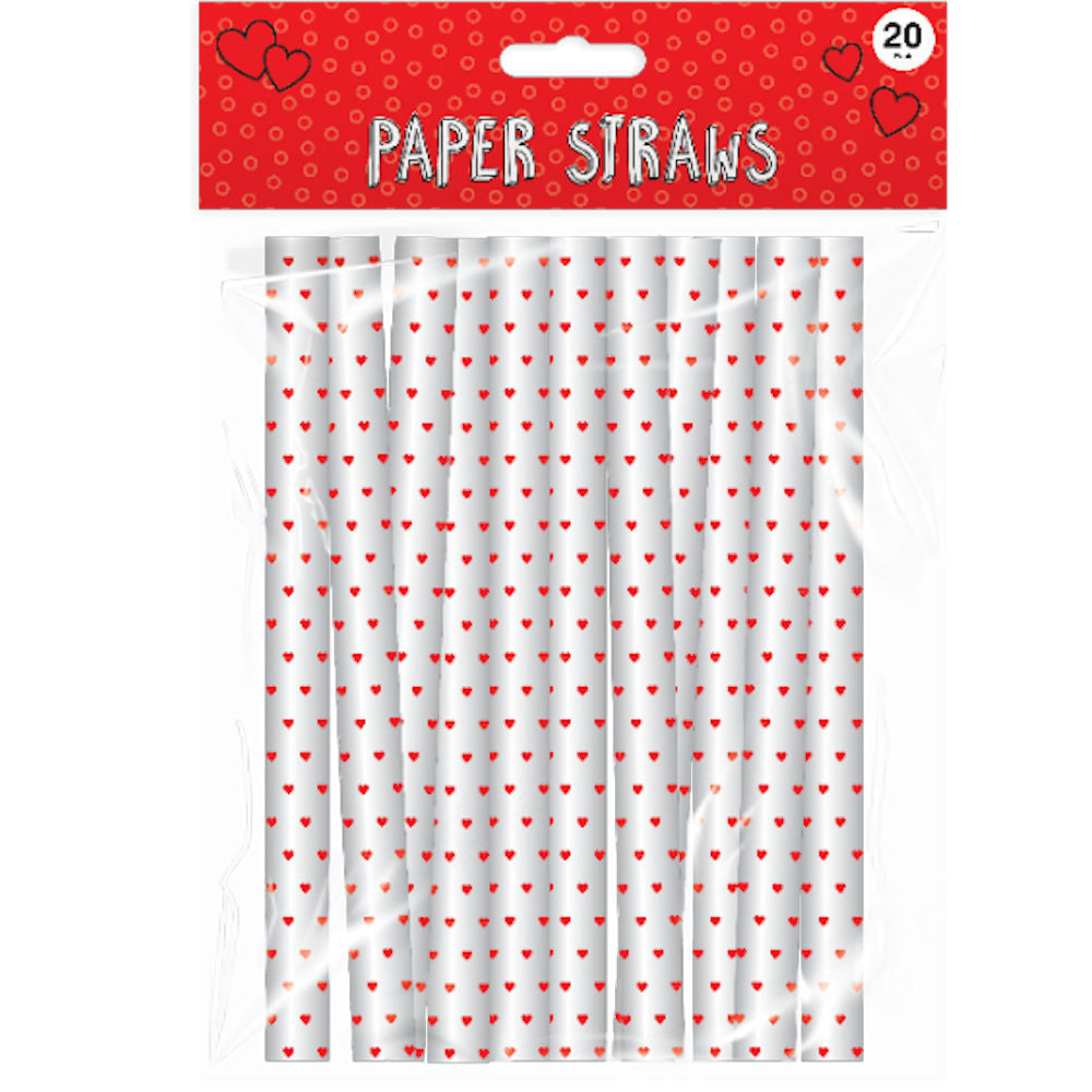 Heart Print Paper Straws 20 Pack - Decorative Straws Valentine's Day Parties Love-themed Party Supplies Disposable Drinking Straws