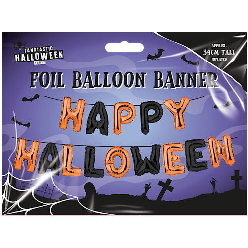 Happy Halloween Foil Balloon Banner - 34cm Spooky Festive Party Decoration Haunted House Ghost Witch Vampire