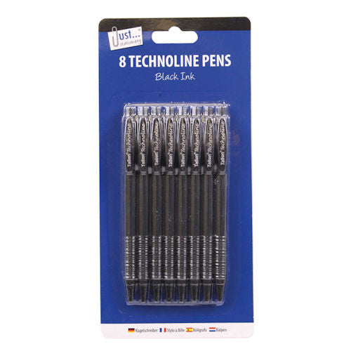 Technoline Black Pens - 8 Pack