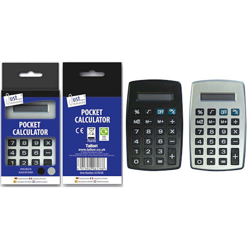 Pocket Calculator - Assorted Colours 8 Digit Display 11cm x 7cm Compact Portable Office School Supplies