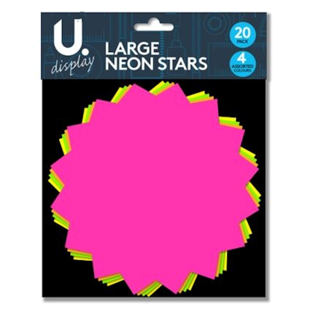 Large Neon Stars - 20 Pack Vibrant Colours Eye Catching Decorations Crafting Classroom