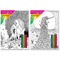 Velvet Poster Art Unicorns With Felt Tip Pens - Assorted