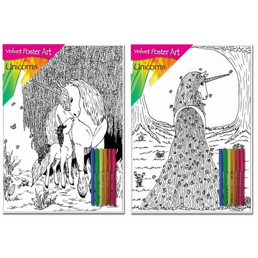 Velvet Poster Art Unicorns With Felt Tip Pens - Assorted