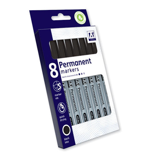 Black Permanent Markers - 8 Pack