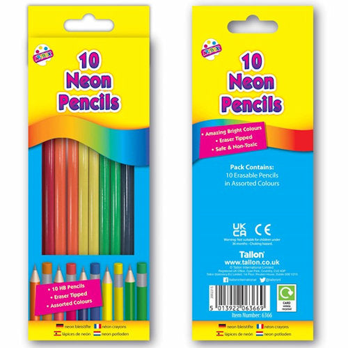 Neon Rubber Tip HB Pencils - 10 Pack