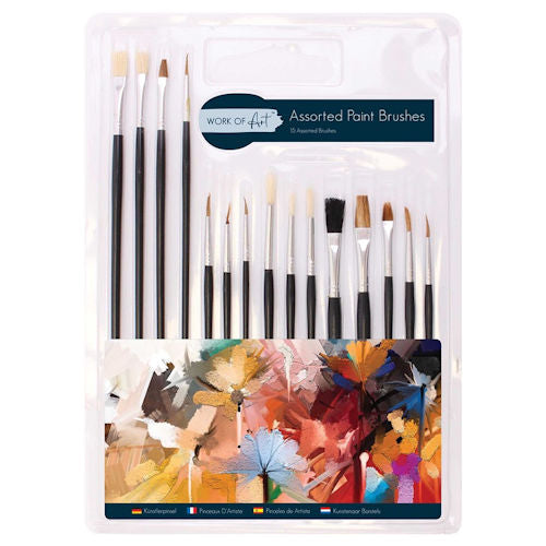 Paint Brushes - 15 Pack Assorted Sizes Art Supplies Painting Crafting Tools