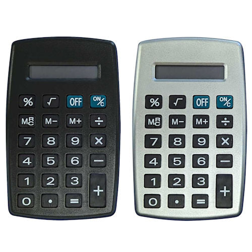 Pocket Calculator - Assorted Colours 8 Digit Display 11cm x 7cm Compact Portable Office School Supplies