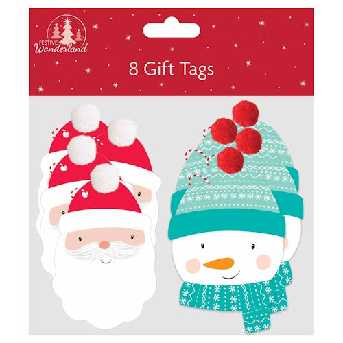 Christmas Pom Pom Gift Tags - 8 Pack
