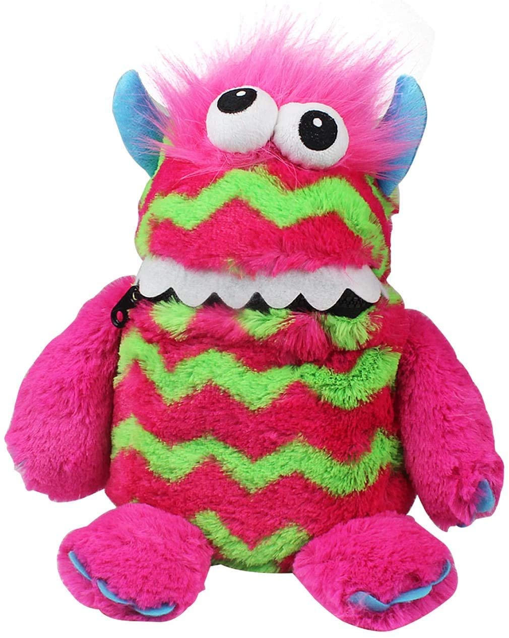 Pink Green Worry Monster Plush 9" - Soft Toy for Kids Anxiety Zip Character