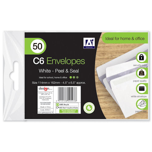 C6 White Envelope - 50 Pack
