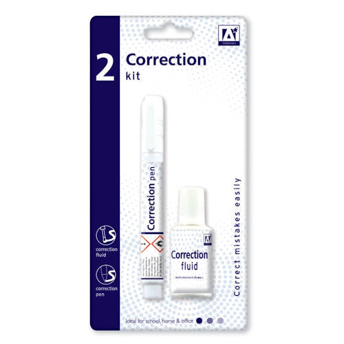 Correction Fluid Set - 2 Piece Quick-Drying Opaque White Formula Covering Errors Applicator Pens