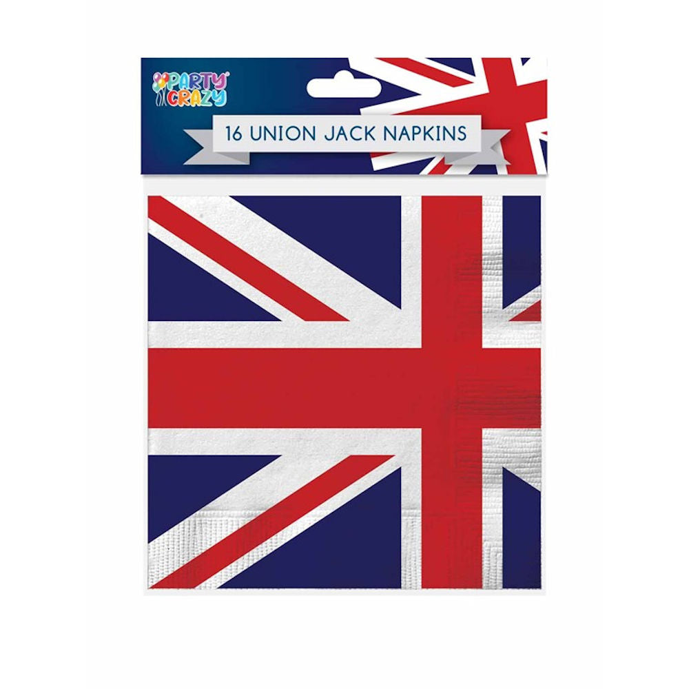Union Jack Napkins - 16 Pack British UK Patriotic Party Tableware