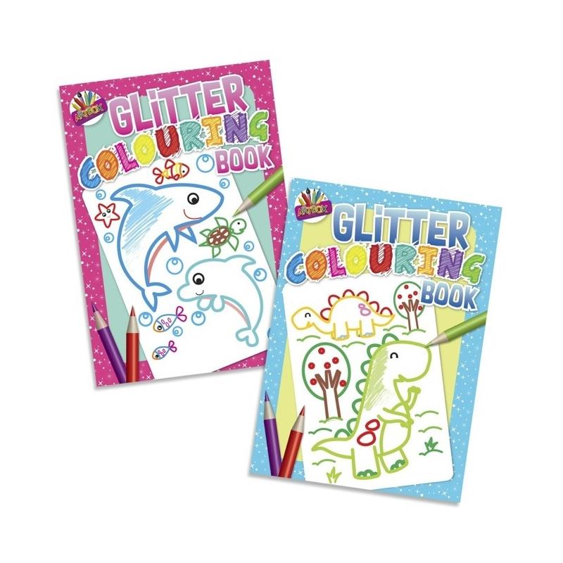Blue Glitter Colouring Book - Assorted Patterns Designs Kids Adults Relaxation Art Therapy